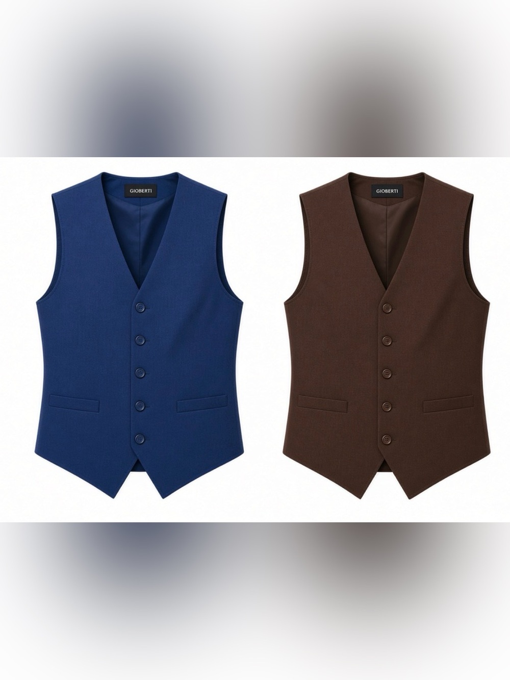 Gioberti Men’s XL Formal Vest Pair: Blue + Brown 5-Button Adjustable 1=$18/2=$30